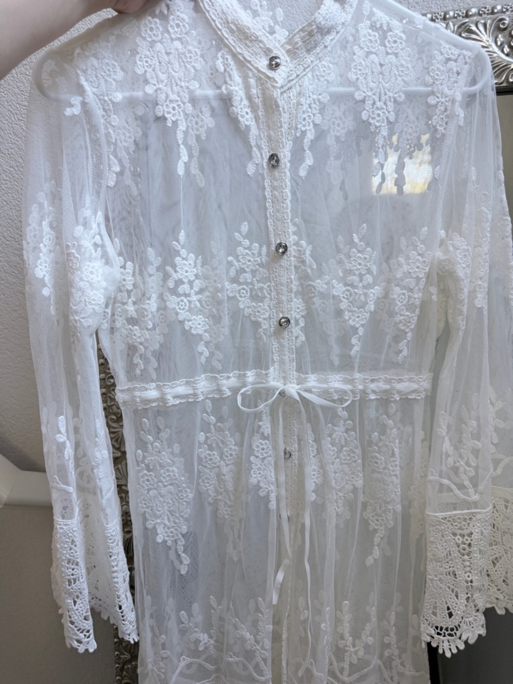Given Kale - NEW Delicate White Lace Longline Sheer Cardigan